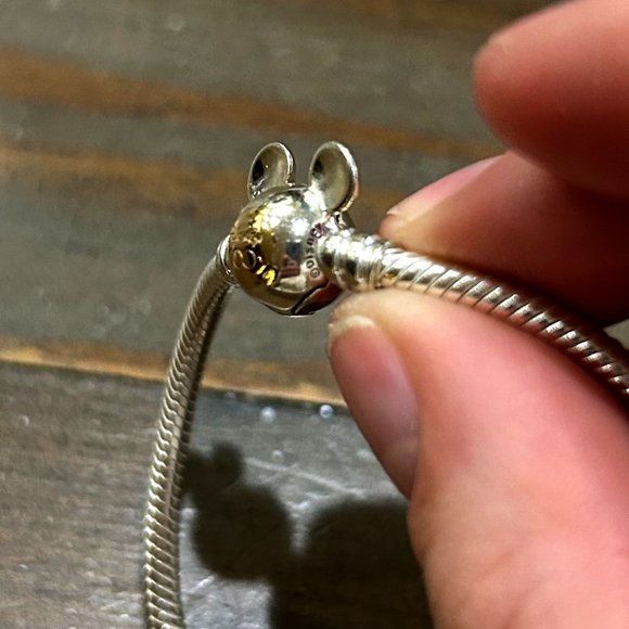 Disney 100 19cm snakechain charm bracelet, Solid Sterling silver, solid 14K gold - Picture 3 of 4